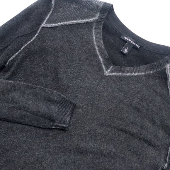 Autumn Men's Cashmere V-neck Sweater Coverstitch Detail Charcoal Gray Size Small - Picture 1 of 4